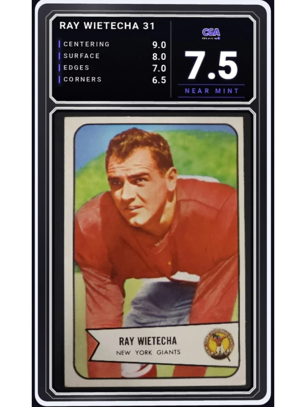 1954 Bowman Football #31 Ray Wietecha RC New York Giants - CGA 7.5 Digital Grade